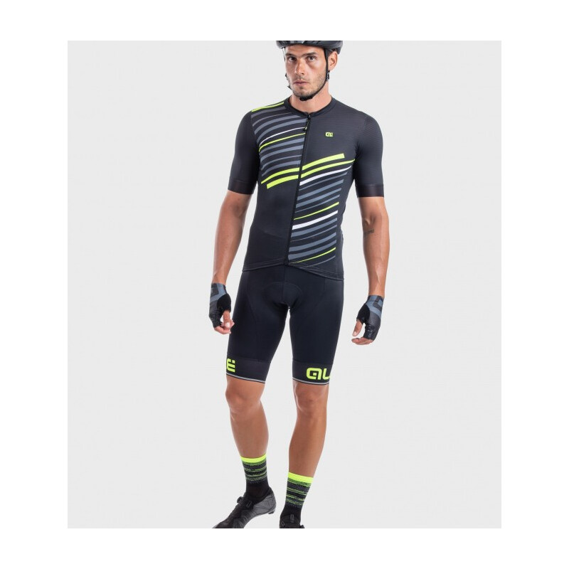 ALE' Maglia ciclismo ALE' SOLID FLASH nero fluo