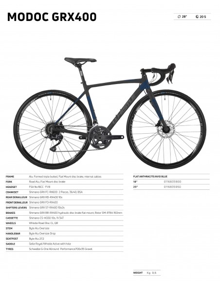 Bici gravel in alluminio WHISTLE MODOC GRX400 2x10 disc 2022